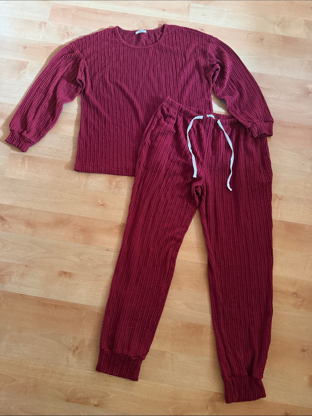 Womens Ribbed Jogger Set - Deep Wine